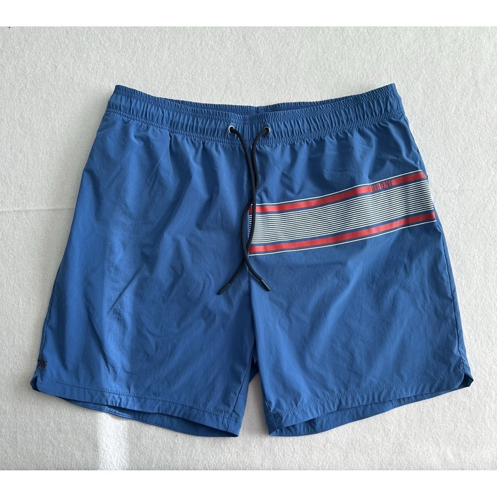Rhone Shorts Mens‎ Large 6 inch Blue Fletch Swim Lined Zip Pocket Vacation Beach